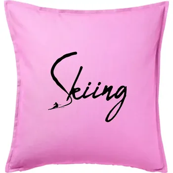 Polštář Skiing nápis lyžař - Polštář 50x50 - 50x50 - Včetně výplně ( Růžová )