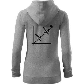 Dámská mikina EKG graf bitcoin - Dámská mikina trendy zipper s kapucí - S ( Tmavě šedý melír )