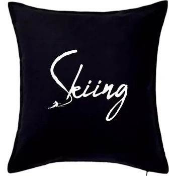 Polštář Skiing nápis lyžař - Polštář 50x50 - 50x50 - Včetně výplně ( Černá )