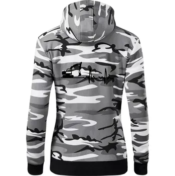 Dámská mikina EKG bagr - Dámská mikina trendy zipper s kapucí - S ( Šedý maskáč )
