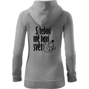 Dámská mikina S tebou mě baví svět - Dámská mikina trendy zipper s kapucí - L ( Tmavě šedý melír )