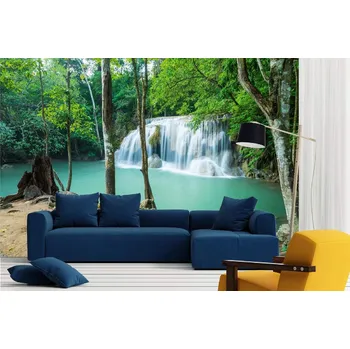 Fototapeta DIMEX | Samolepicí vliesová fototapeta na zeď Erawan Falls, Thajsko MA-5-3172 | 375 x 250 cm | zelená, bílá, hnědá + Samolepicí vliesová fototapeta na stěnu DIMEX Erawan Falls, Thajsko MA53172 v rozměru 375 x 250 cm