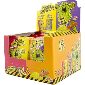 Bonbon Lízátko & PRÁSKACÍ PRÁŠEK 15 g - SOUR BUSTER DIP & LICK (36 ks) (kyselý práskací prášek + lízátko / balení 36 ks)