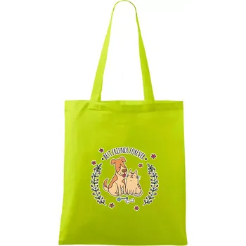 Kočka a pes best friends - Taška bavlněná - 42 x 38 cm ( Limetková )