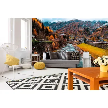 Fototapeta DIMEX | Samolepicí vliesová fototapeta na zeď Řeka Lys, Alpy MA-5-3097 | 375 x 250 cm | modrá, žlutá, oranžová + Samolepicí vliesová fototapeta na stěnu DIMEX Řeka Lys, Alpy MA53097 v rozměru 375 x 250 cm