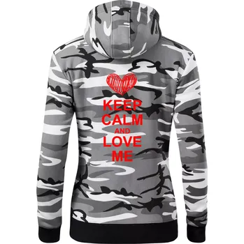 Dámská mikina Keep calm and love me - Dámská mikina trendy zipper s kapucí - XL ( Šedý maskáč )