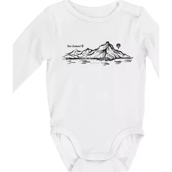 Nový Zéland nápis a hory Aoraki - Mount Cook - Body kojenecké s dlouhým rukávem - Dlouhý r. do 3 měs ( Bílá )
