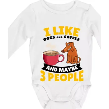 I like dogs and coffee and maybe 3 people - Body kojenecké s dlouhým rukávem - Dlouhý r. do 3 měs ( Bílá )