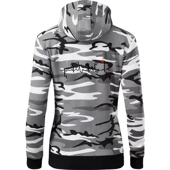 Dámská mikina Moto EKG řazení - Dámská mikina trendy zipper s kapucí - XL ( Šedý maskáč )