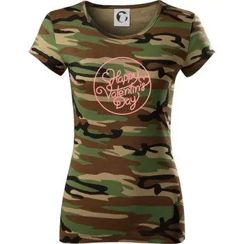 Dámské tričko Happy Valentine day - Dámské maskáčové triko - M ( Hnědý maskáč )