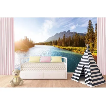 Fototapeta DIMEX | Samolepicí vliesová fototapeta na zeď Castle Mountain, Kanada MA-5-3103 | 375 x 250 cm | zelená, modrá, bílá + Samolepicí vliesová fototapeta na stěnu DIMEX Castle Mountain, Kanada MA53103 v rozměru 375 x 250 cm