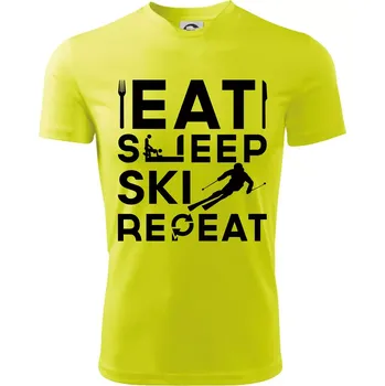 Chlapecké tričko Eat sleep ski repeat - Dětské triko sportovní (dresovina) - 122 cm/6 let ( Neonově žlutá )