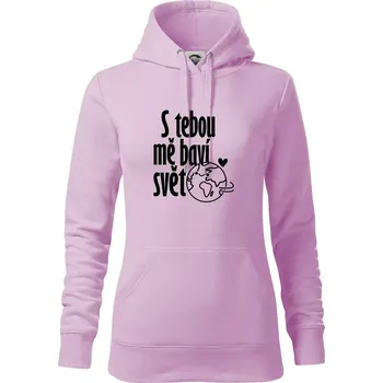 Dámská mikina S tebou mě baví svět - Mikina dámská Cape s kapucí - S ( Orchid )