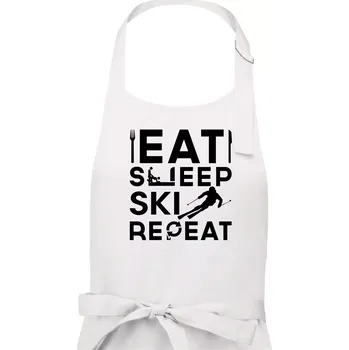 Kuchyňská zástěra Eat sleep ski repeat - Pánská zástěra na vaření - Univerzální velikost ( Bílá )