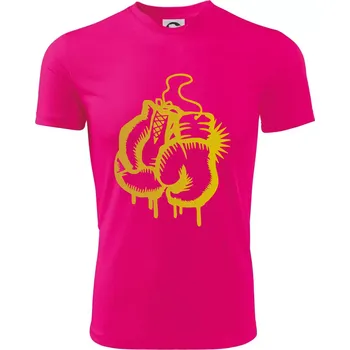 Chlapecké tričko Box rukavice - zlatý potisk - Dětské triko sportovní (dresovina) - 158 cm/12 let ( Neon Pink )