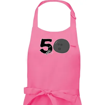 Kuchyňská zástěra Bowling kulaté narozeniny 50 - Dámská zástěra na vaření - Univerzální velikost ( Růžová )
