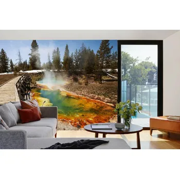 Fototapeta DIMEX | Samolepicí vliesová fototapeta na zeď Yellowstonský park MA-5-3027 | 375 x 250 cm | zelená, modrá, oranžová, hnědá + Samolepicí vliesová fototapeta na stěnu DIMEX Yellowstonský park MA53027 v rozměru 375 x 250 cm