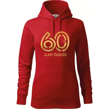 Dámská mikina 60 let zlatý člověk - Mikina dámská Cape s kapucí - XS ( Červená )