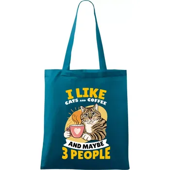 I like cats and coffee and maybe 3 people - Taška bavlněná - 42 x 38 cm ( Petrolejová )