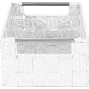Compactor úložný košík s kovovými madly STAN - S, tkané pásky, 25x17x10 cm,bílý