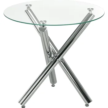 Jídelní stůl HOMCOM Barový stůl kuchyňský, kulatý jídelní stůl, provedení bez okraje, tvrzené čiré sklo, pro 2-4 osoby, malá plocha, ocelové nohy, Ø 80 x 74 cm | Aosom
