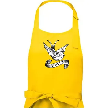Kuchyňská zástěra Love holubice - kreslená - Dámská zástěra na vaření - Univerzální velikost ( Žlutá )
