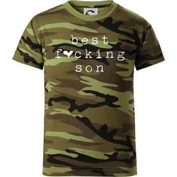 Best fucking son - Dětské maskáčové triko - 104-110cm / 3-4 roky ( Zelený maskáč )