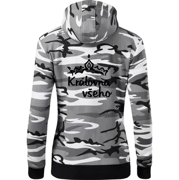 Dámská mikina Královna všeho - Dámská mikina trendy zipper s kapucí - XL ( Šedý maskáč )