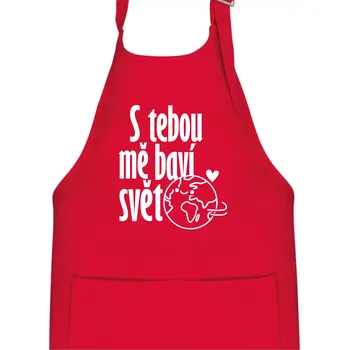 Kuchyňská zástěra S tebou mě baví svět - Dětská zástěra na vaření - Univerzální velikost ( Červená )