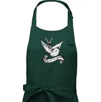 Kuchyňská zástěra Love holubice - kreslená - Pánská zástěra na vaření - Univerzální velikost ( Lahvově zelená )