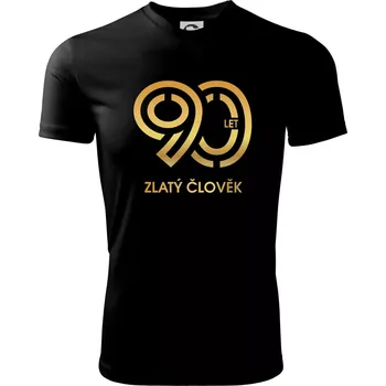 Pánské tričko 90 let zlatý člověk - Pánské triko Fantasy sportovní (dresovina) - 2XL ( Černá )