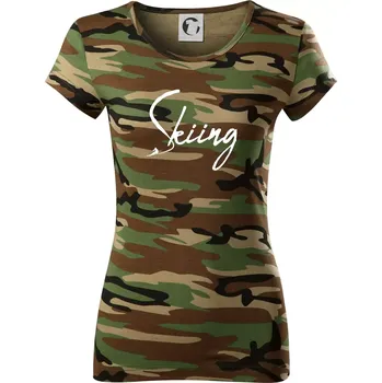 Dámské tričko Skiing nápis lyžař - Dámské maskáčové triko - S ( Hnědý maskáč )