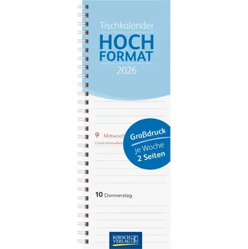 Tischkalender Hochformat Großdruck 2026 - Korsch Verlag