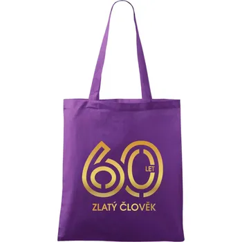 Nákupní taška 60 let zlatý člověk - Taška bavlněná - 42 x 38 cm ( Fialová )