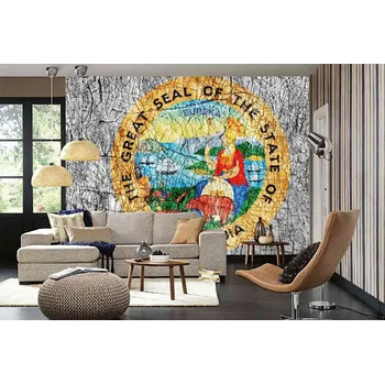 Fototapeta DIMEX | Samolepicí vliesová fototapeta na zeď Pečeť Kalifornie MA-5-3014 | 375 x 250 cm | modrá, bílá, černá, žlutá + Samolepicí vliesová fototapeta na stěnu DIMEX Pečeť Kalifornie MA53014 v rozměru 375 x 250 cm