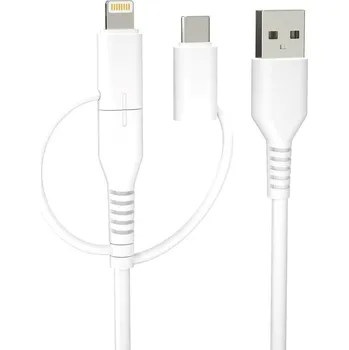 Forever Recycling Recyklovaný kabel Forever 3w1 1,5m 2,4A USB-A -USB-C+ microUSB + Lightning KR3W1-00 bílý