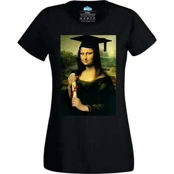 Dámské tričko Mona Lisa na Promoci (Velikost: 4XL, Barva: Černá)