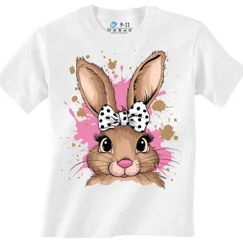 Dívčí tričko Dětské tričko Velikonoční králík s Mašlí (Barva: Bílá)