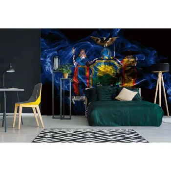 Fototapeta DIMEX | Samolepicí vliesová fototapeta na zeď Vlajka státu New York MA-5-3015 | 375 x 250 cm | modrá, červená, černá, žlutá + Samolepicí vliesová fototapeta na stěnu DIMEX Vlajka státu New York MA53015 v rozměru 375 x 250 cm