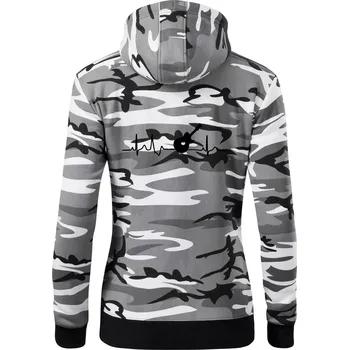 Dámská mikina EKG akustická kytara - Dámská mikina trendy zipper s kapucí - XS ( Šedý maskáč )
