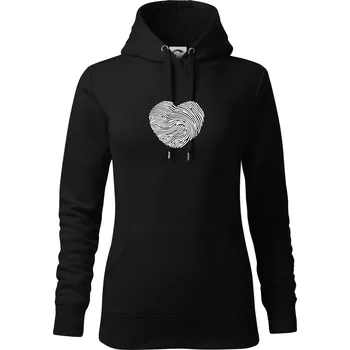Dámská mikina Otisk prstu srdce - Mikina dámská Cape s kapucí - S ( Černá )