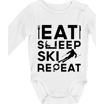 Eat sleep ski repeat - Body kojenecké s dlouhým rukávem - Dlouhý r. 3-6 měs ( Bílá )