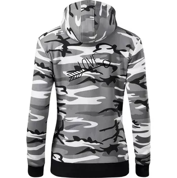 Dámská mikina Love šíp - Dámská mikina trendy zipper s kapucí - S ( Šedý maskáč )