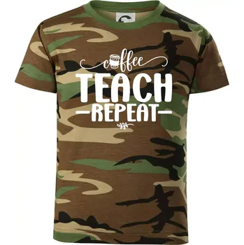 Coffee teach repeat - Dětské maskáčové triko - 134 cm/8 let ( Hnědý maskáč )