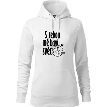 Dámská mikina S tebou mě baví svět - Mikina dámská Cape s kapucí - L ( Bílá )