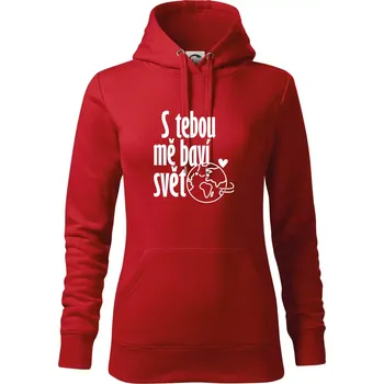 Dámská mikina S tebou mě baví svět - Mikina dámská Cape s kapucí - XS ( Červená )