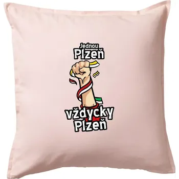 Polštář Jednou Plzeň vždycky Plzeň - Polštář 50x50 - 50x50 - Včetně výplně ( Světle růžová )