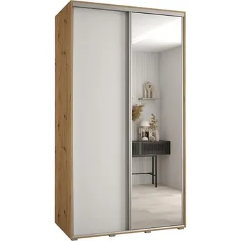 Šatní skříň Šatní skříň s posuvnými dveřmi a zrcadlem DAVOS 140cm | DUB Artisan / bílá / stříbrné