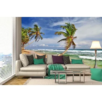 Fototapeta DIMEX | Samolepicí vliesová fototapeta na zeď Krásná rozlehlá pláž MA-5-3228 | 375 x 250 cm | zelená, bílá, žlutá + Samolepicí vliesová fototapeta na stěnu DIMEX Krásná rozlehlá pláž MA53228 v rozměru 375 x 250 cm