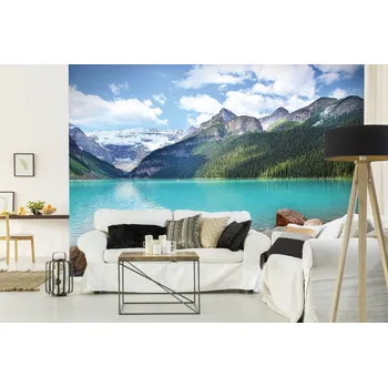 Fototapeta DIMEX | Samolepicí vliesová fototapeta na zeď Morainské jezero MA-5-3080 | 375 x 250 cm | zelená, modrá, bílá + Samolepicí vliesová fototapeta na stěnu DIMEX Morainské jezero MA53080 v rozměru 375 x 250 cm